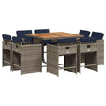vidaXL Patio Dining Set Set of 8 Grey Poly rattan 8-seat Collapsible