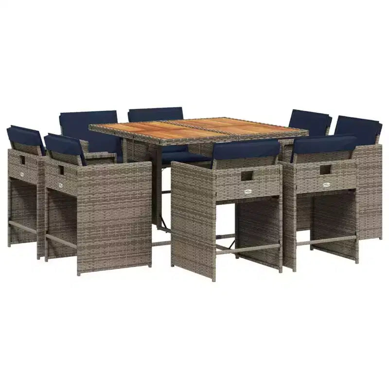 vidaXL Patio Dining Set Set of 8 Grey Poly rattan 8-seat Collapsible
