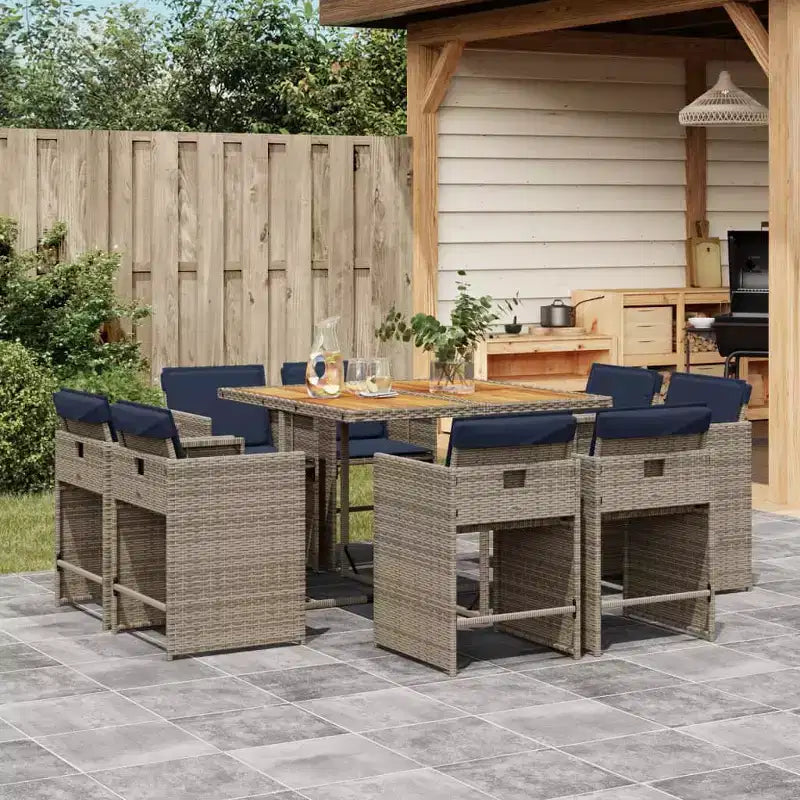 vidaXL Essgruppe für den Außenbereich, 8-teilig, Grau, Polyrattan, 8-Sitzer, klappbar