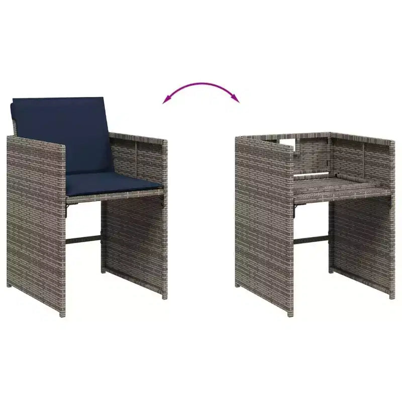 vidaXL Essgruppe für den Außenbereich, 8-teilig, Grau, Polyrattan, 8-Sitzer, klappbar