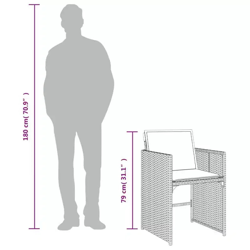 vidaXL Essgruppe für den Außenbereich, 8-teilig, Grau, Polyrattan, 8-Sitzer, klappbar