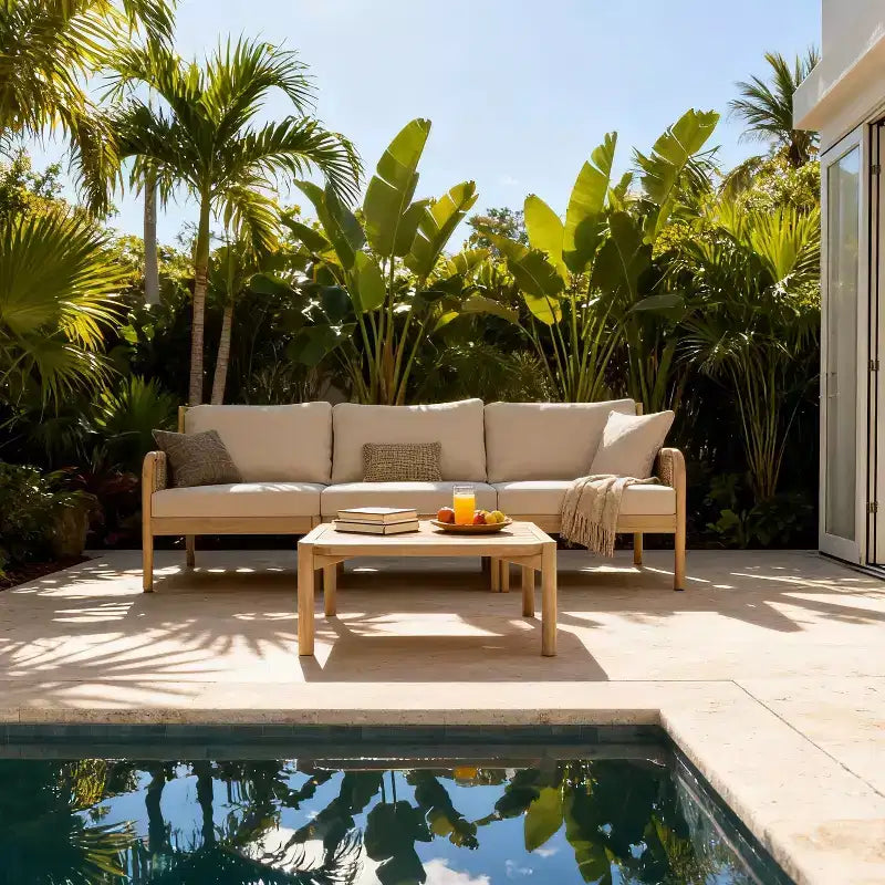 Christopher Knight Home Bhanu Outdoor Acacia 3-Seater Sofa & Slatted Coffee Table Set
