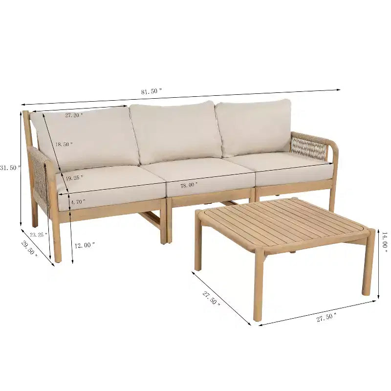Christopher Knight Home Bhanu Outdoor-Akazienholz 3-Sitzer-Sofa & Lamellen-Couchtisch-Set
