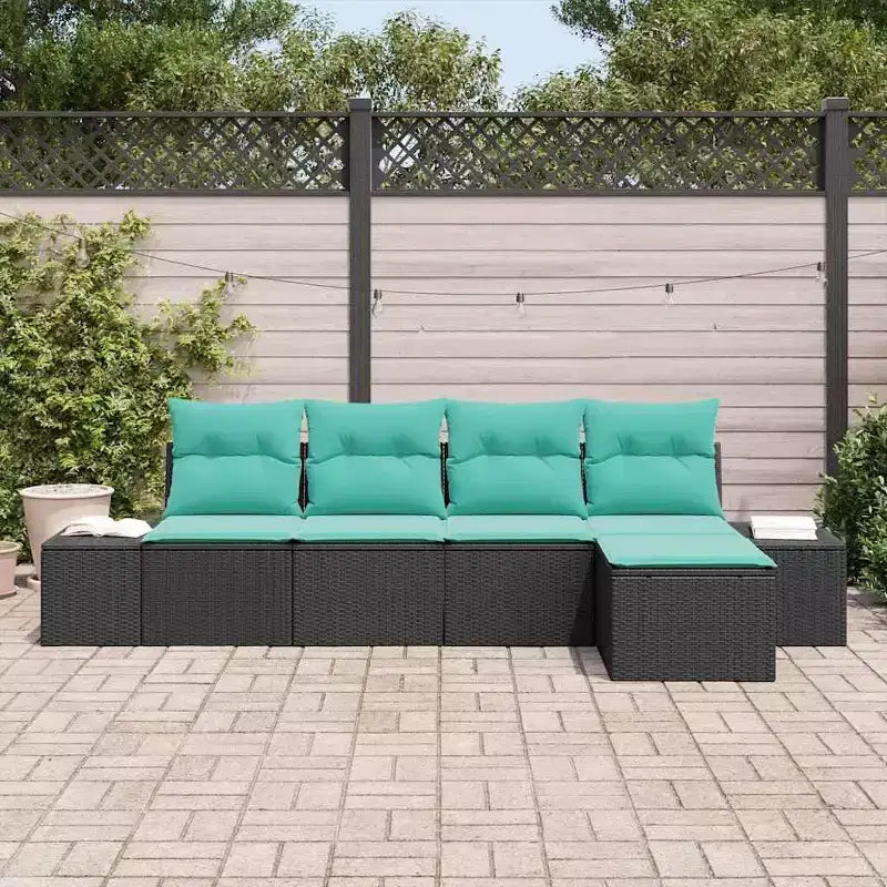 vidaXL Garten-Sofa-Set 5-teilig und türkisfarbenes Polyrattan