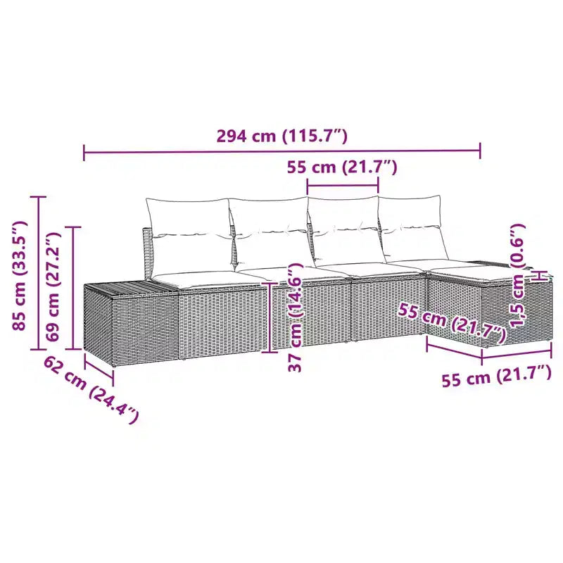vidaXL Garten-Sofa-Set 5-teilig und türkisfarbenes Polyrattan