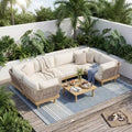 Christopher Knight Home Declan Patio Modern Acacia Wood and Rope U-Shaped Modular Sectional Sofa Set with Coffee Table