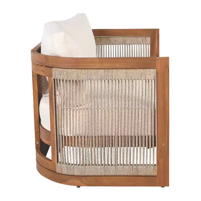 Christopher Knight Home Swedy 5-teiliges Outdoor-Sitzset aus Akazienholz mit gebogener Wanne und geflochtenem Seil