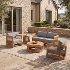 Christopher Knight Home Swedy 5-teiliges Outdoor-Sitzset aus Akazienholz mit gebogener Wanne und geflochtenem Seil