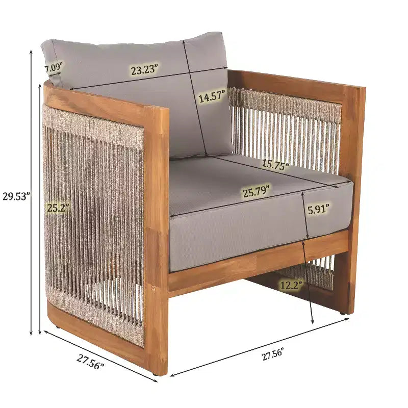 Christopher Knight Home Swedy 5-teiliges Outdoor-Sitzset aus Akazienholz mit gebogener Wanne und geflochtenem Seil
