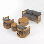 Christopher Knight Home Swedy 5-teiliges Outdoor-Sitzset aus Akazienholz mit gebogener Wanne und geflochtenem Seil