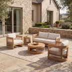 Christopher Knight Home Swedy 5-teiliges Outdoor-Sitzset aus Akazienholz mit gebogener Wanne und geflochtenem Seil