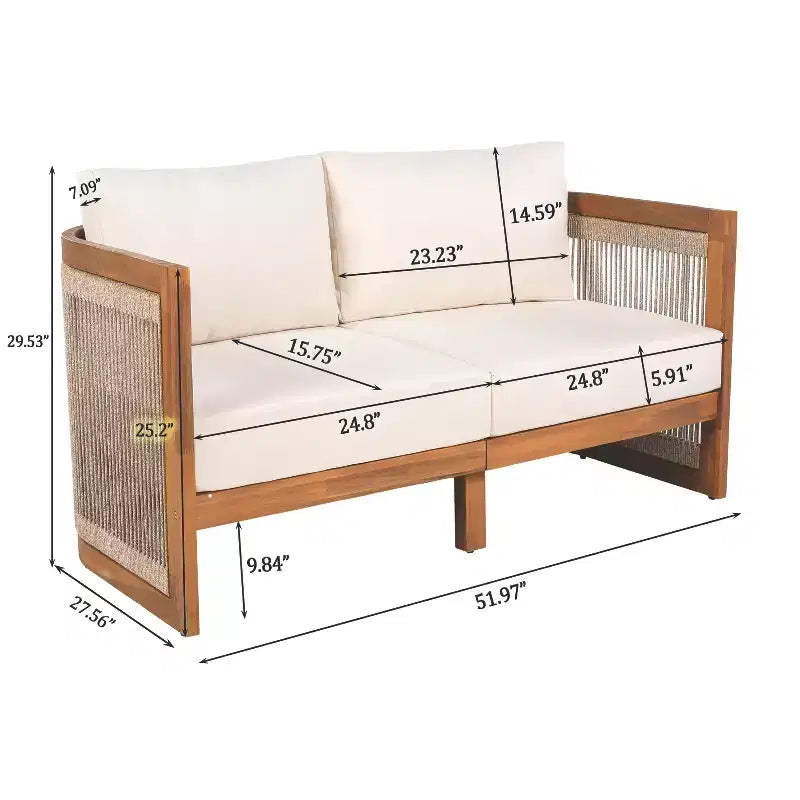 Christopher Knight Home Swedy 5-teiliges Outdoor-Sitzset aus Akazienholz mit gebogener Wanne und geflochtenem Seil