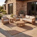 Christopher Knight Home Swedy 5 Piece Outdoor Acacia Wood Curved Tub Design Seating Set with Woven Rope