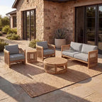 Christopher Knight Home Swedy 5-teiliges Outdoor-Sitzset aus Akazienholz mit gebogener Wanne und geflochtenem Seil