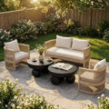 Christopher Knight Home Wulan 5 Piece Acacia Wood Conversation Set with Concrete Table