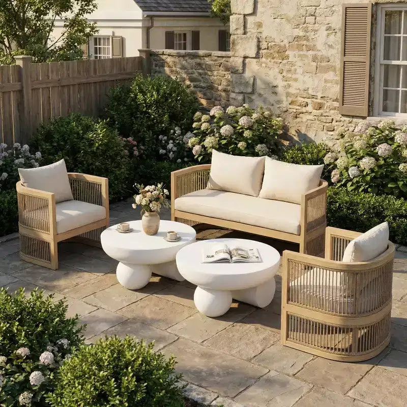 Christopher Knight Home Wulan 5-teiliges Konversationsset aus Akazienholz mit Betontisch