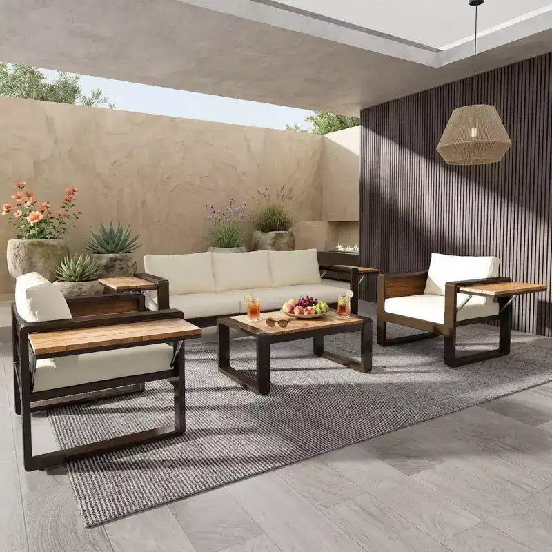 Polibi 4-teiliges Terrassenmöbel-Set mit Couchtisch und ausklappbaren Beistelltischen