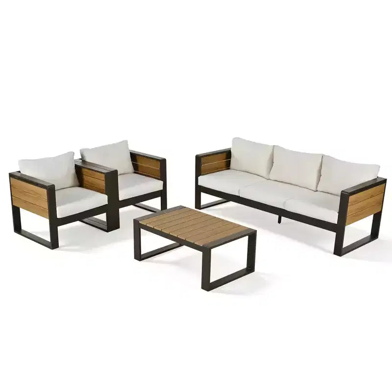 Polibi 4-teiliges Terrassenmöbel-Set mit Couchtisch und ausklappbaren Beistelltischen