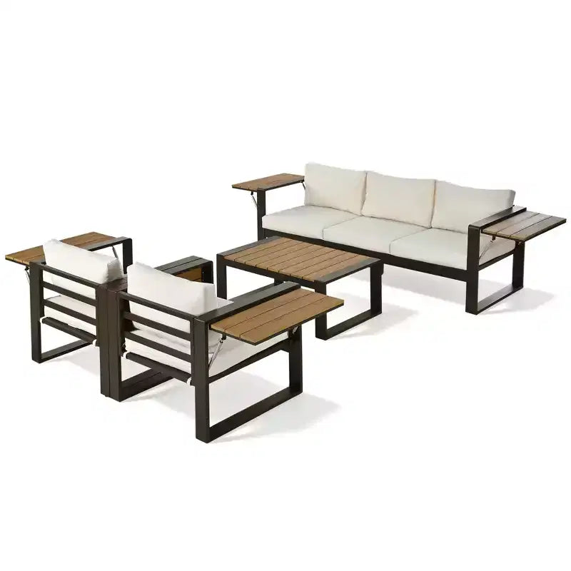 Polibi 4-teiliges Terrassenmöbel-Set mit Couchtisch und ausklappbaren Beistelltischen