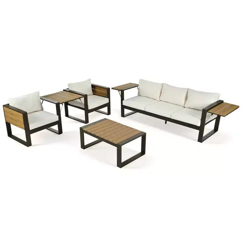Polibi 4-teiliges Terrassenmöbel-Set mit Couchtisch und ausklappbaren Beistelltischen