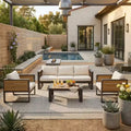 Polibi 4-Piece Outdoor Patio Set with Coffee Table & Fold-Out Side Tables