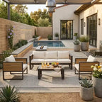 Polibi 4-Piece Outdoor Patio Set with Coffee Table & Fold-Out Side Tables