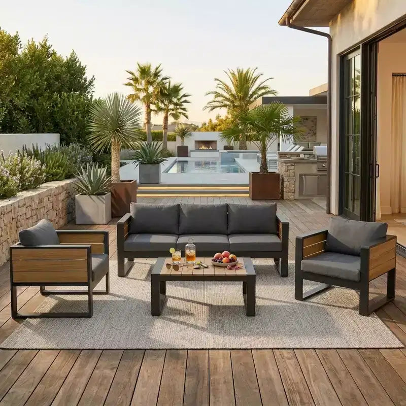 Polibi 4-teiliges Terrassenmöbel-Set mit Couchtisch und ausklappbaren Beistelltischen