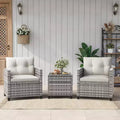3-Piece Patio Furniture Conversation Set, All-Weather PE Rattan Wicker Chairs with Cushions & Tempered Glass Table for Balcony, Porch and Garden