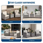 3-teiliges Lounge-Set für den Garten, wetterbeständige PE-Rattansessel mit Kissen und Tisch aus gehärtetem Glas für Balkon, Veranda und Garten