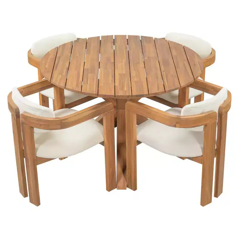 Whisen 5-teiliges Outdoor-Esstisch-Set für 4 Personen, Terrassentisch und Stühle, modernes Garten-Gesprächs-Set, 1 Esstisch und 4 Fasssessel