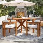 Whisen 5-teiliges Outdoor-Esstisch-Set für 4 Personen, Terrassentisch und Stühle, modernes Garten-Gesprächs-Set, 1 Esstisch und 4 Fasssessel