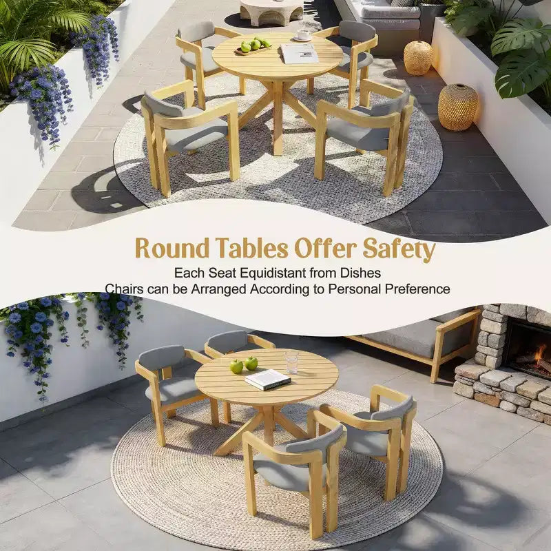 Whisen 5-teiliges Outdoor-Esstisch-Set für 4 Personen, Terrassentisch und Stühle, modernes Garten-Gesprächs-Set, 1 Esstisch und 4 Fasssessel
