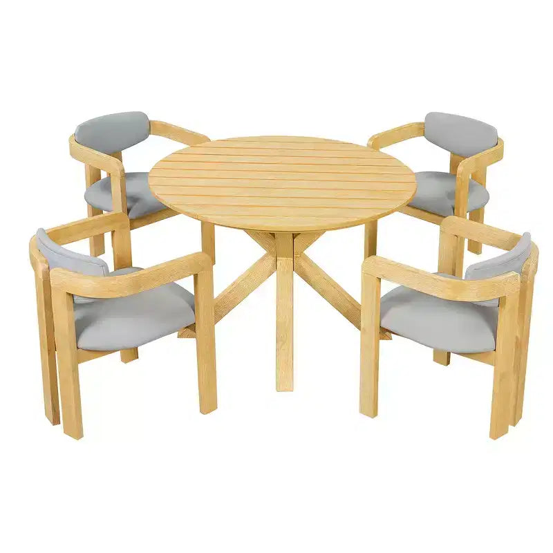 Whisen 5-teiliges Outdoor-Esstisch-Set für 4 Personen, Terrassentisch und Stühle, modernes Garten-Gesprächs-Set, 1 Esstisch und 4 Fasssessel
