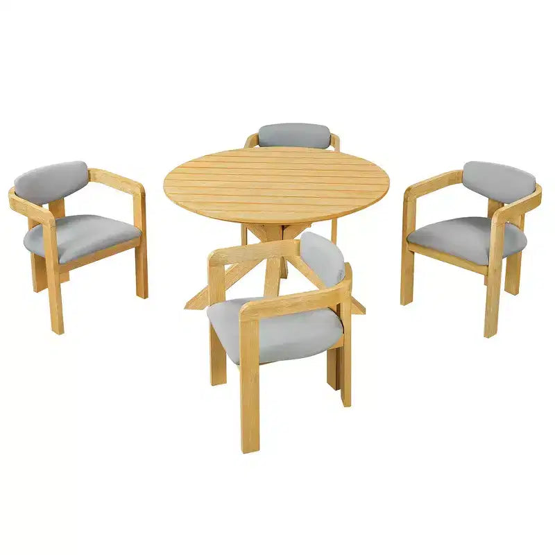 Whisen 5-teiliges Outdoor-Esstisch-Set für 4 Personen, Terrassentisch und Stühle, modernes Garten-Gesprächs-Set, 1 Esstisch und 4 Fasssessel