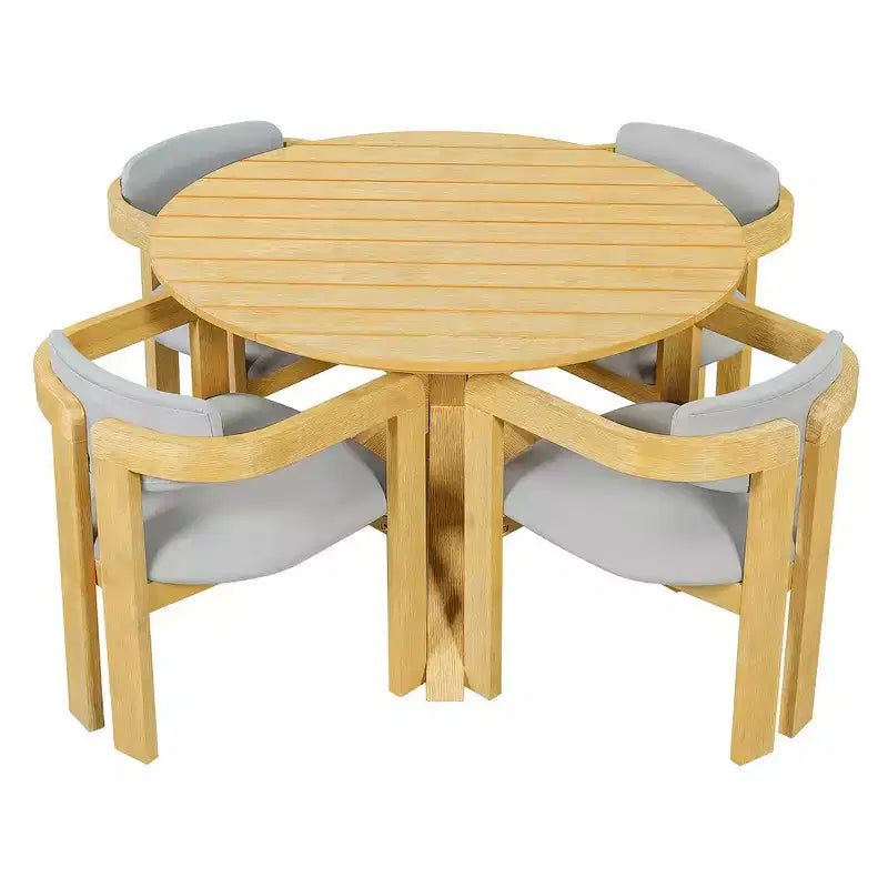 Whisen 5-teiliges Outdoor-Esstisch-Set für 4 Personen, Terrassentisch und Stühle, modernes Garten-Gesprächs-Set, 1 Esstisch und 4 Fasssessel