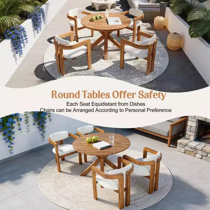 Whisen 5-teiliges Outdoor-Esstisch-Set für 4 Personen, Terrassentisch und Stühle, modernes Garten-Gesprächs-Set, 1 Esstisch und 4 Fasssessel