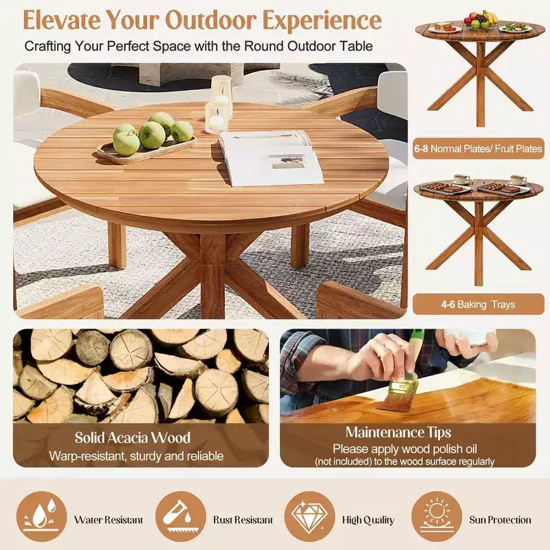 Whisen 5-teiliges Outdoor-Esstisch-Set für 4 Personen, Terrassentisch und Stühle, modernes Garten-Gesprächs-Set, 1 Esstisch und 4 Fasssessel
