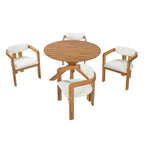 Whisen 5-teiliges Outdoor-Esstisch-Set für 4 Personen, Terrassentisch und Stühle, modernes Garten-Gesprächs-Set, 1 Esstisch und 4 Fasssessel