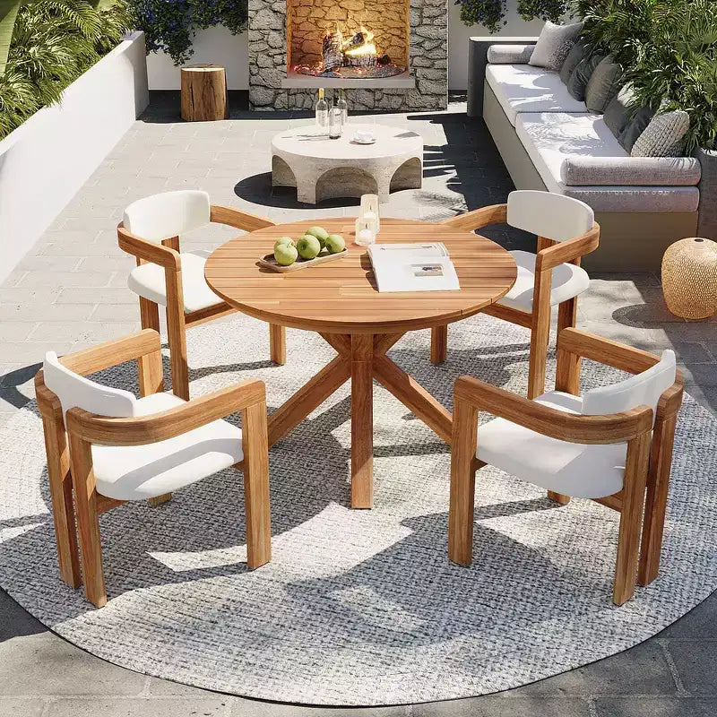 Whisen 5-Piece Outdoor Round Dining Set for 4, Patio Table And Chairs Set, Modern Garden Conversation Set, 1 Dining Table & 4 Barrel Chairs