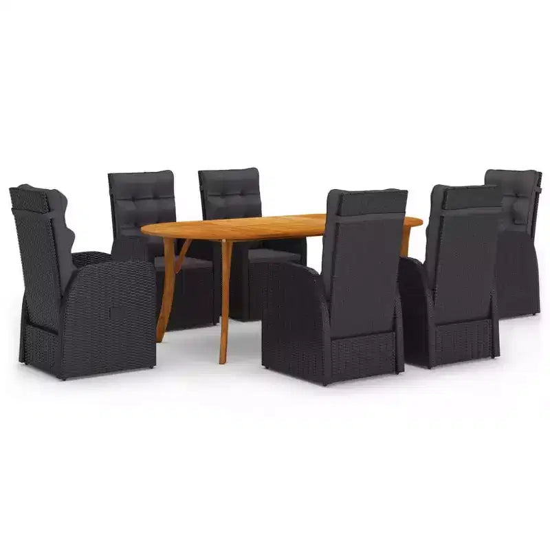 vidaXL 7 Piece Patio Dining Set Black
