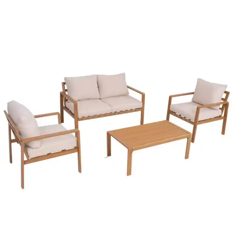 GDFStudio Ajay Modernes 4-teiliges Aluminium-Sitzset für den Außenbereich mit Kissen und rechteckigem Tisch