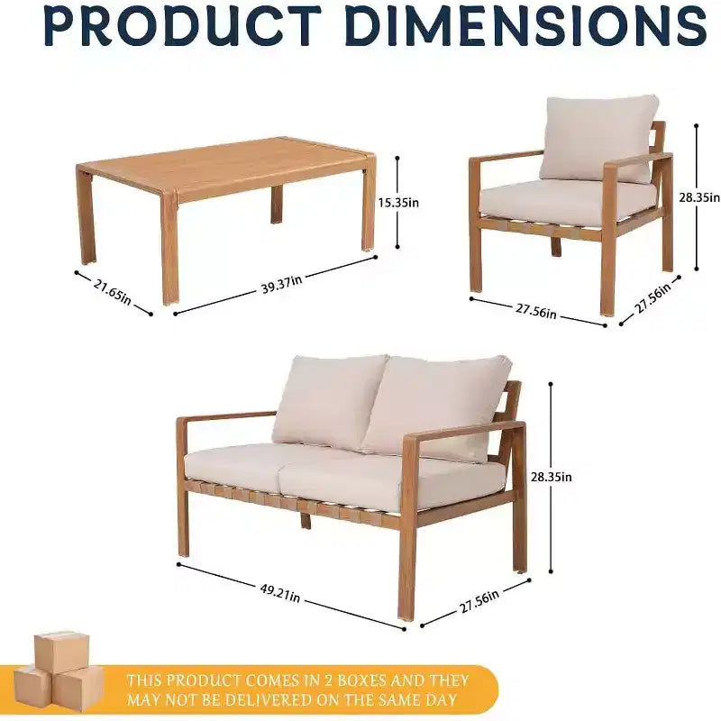 GDFStudio Ajay Modernes 4-teiliges Aluminium-Sitzset für den Außenbereich mit Kissen und rechteckigem Tisch