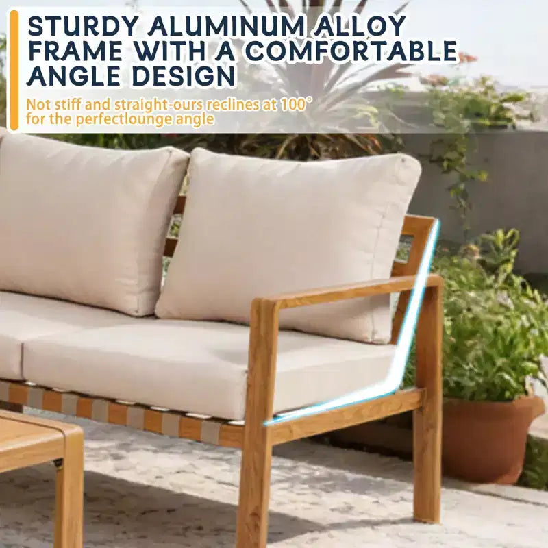 GDFStudio Ajay Modernes 4-teiliges Aluminium-Sitzset für den Außenbereich mit Kissen und rechteckigem Tisch