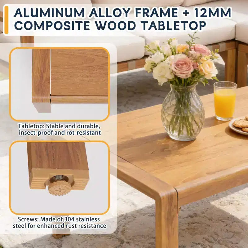 GDFStudio Ajay Modernes 4-teiliges Aluminium-Sitzset für den Außenbereich mit Kissen und rechteckigem Tisch