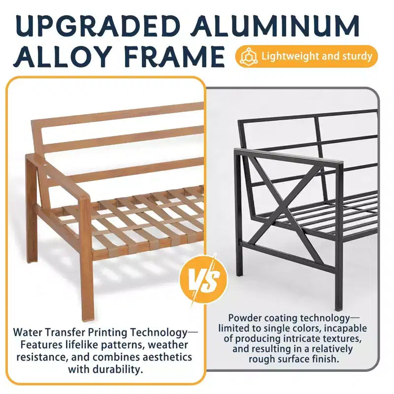 GDFStudio Ajay Modernes 4-teiliges Aluminium-Sitzset für den Außenbereich mit Kissen und rechteckigem Tisch