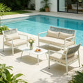GDFStudio Oscar Modern Outdoor 4-Seat Metal Frame Conversation Set with Thick Cushions and Rope Woven Design