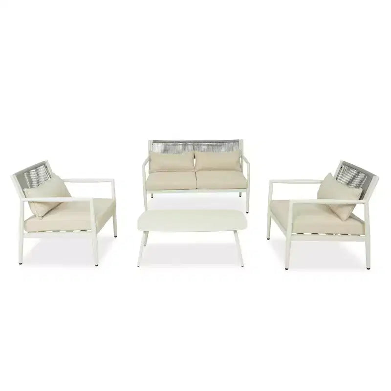 GDFStudio Oscar Modernes Outdoor-4-Sitzer Metallrahmen-Gesprächs-Set mit dicken Kissen und Seilgeflecht-Design