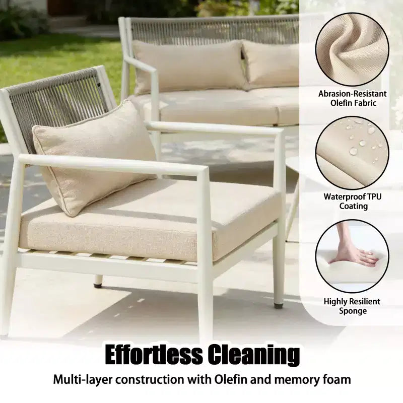 GDFStudio Oscar Modernes Outdoor-4-Sitzer Metallrahmen-Gesprächs-Set mit dicken Kissen und Seilgeflecht-Design