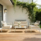 GDFStudio Oscar Modernes Outdoor-4-Sitzer Metallrahmen-Gesprächs-Set mit dicken Kissen und Seilgeflecht-Design