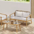 ModernLuxe Outdoor Acacia Wood Conversation Set, Patio Sofa Set with Woven Rope Backrest & Coffee Table, Light Teak Finish